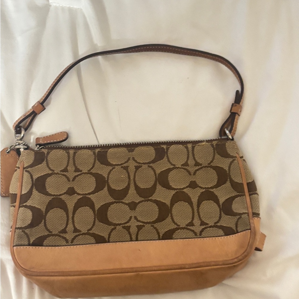 vintage coach Brown & Tan Shoulder Bag with Signature Pattern